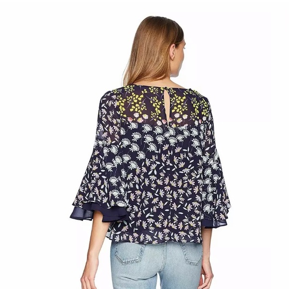 Nanette Lepore Spring Bloom Floral Bell Sleeve Top - Picture 2 of 12
